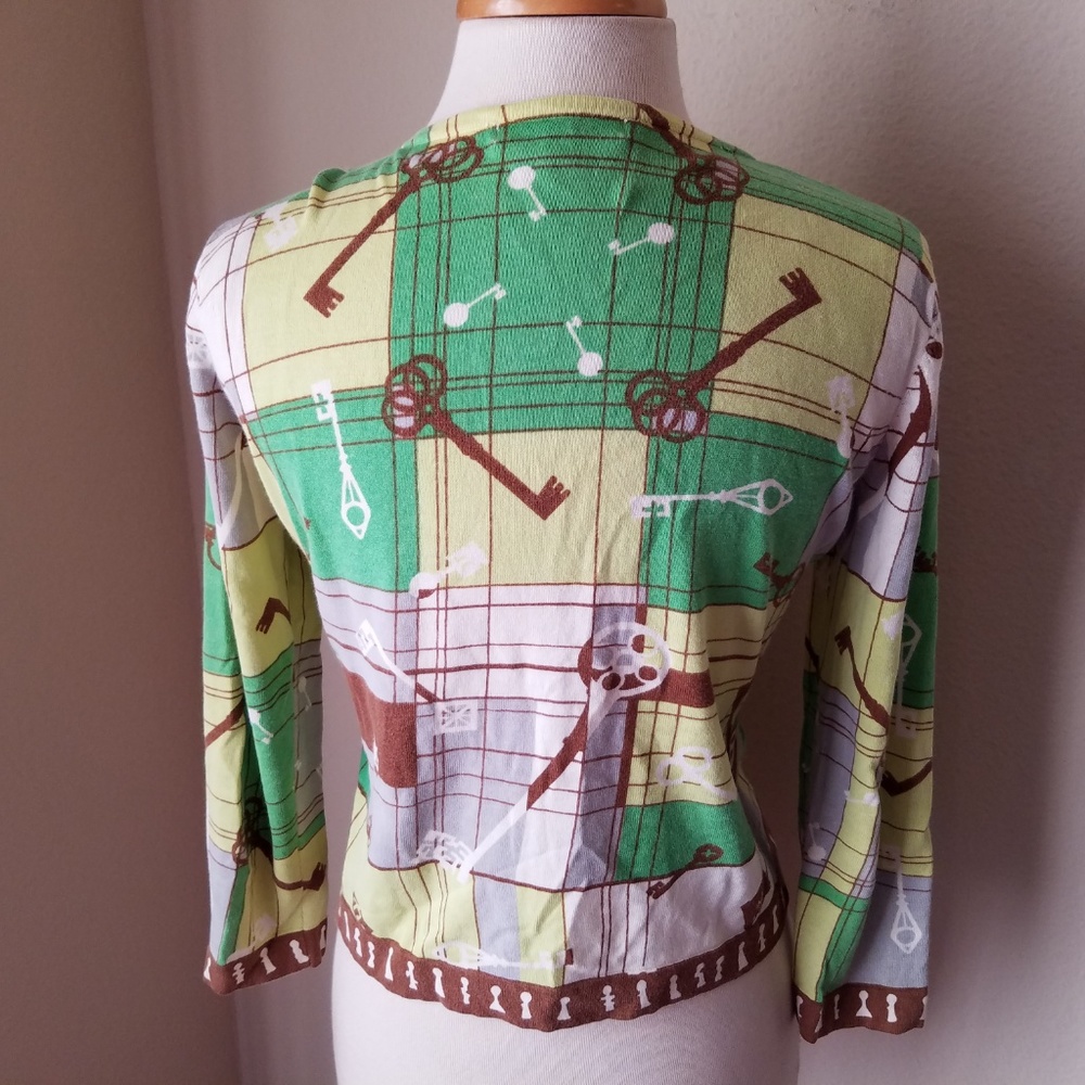 Cabi Green Key Print Button Up Cardigan Sweater - image 7